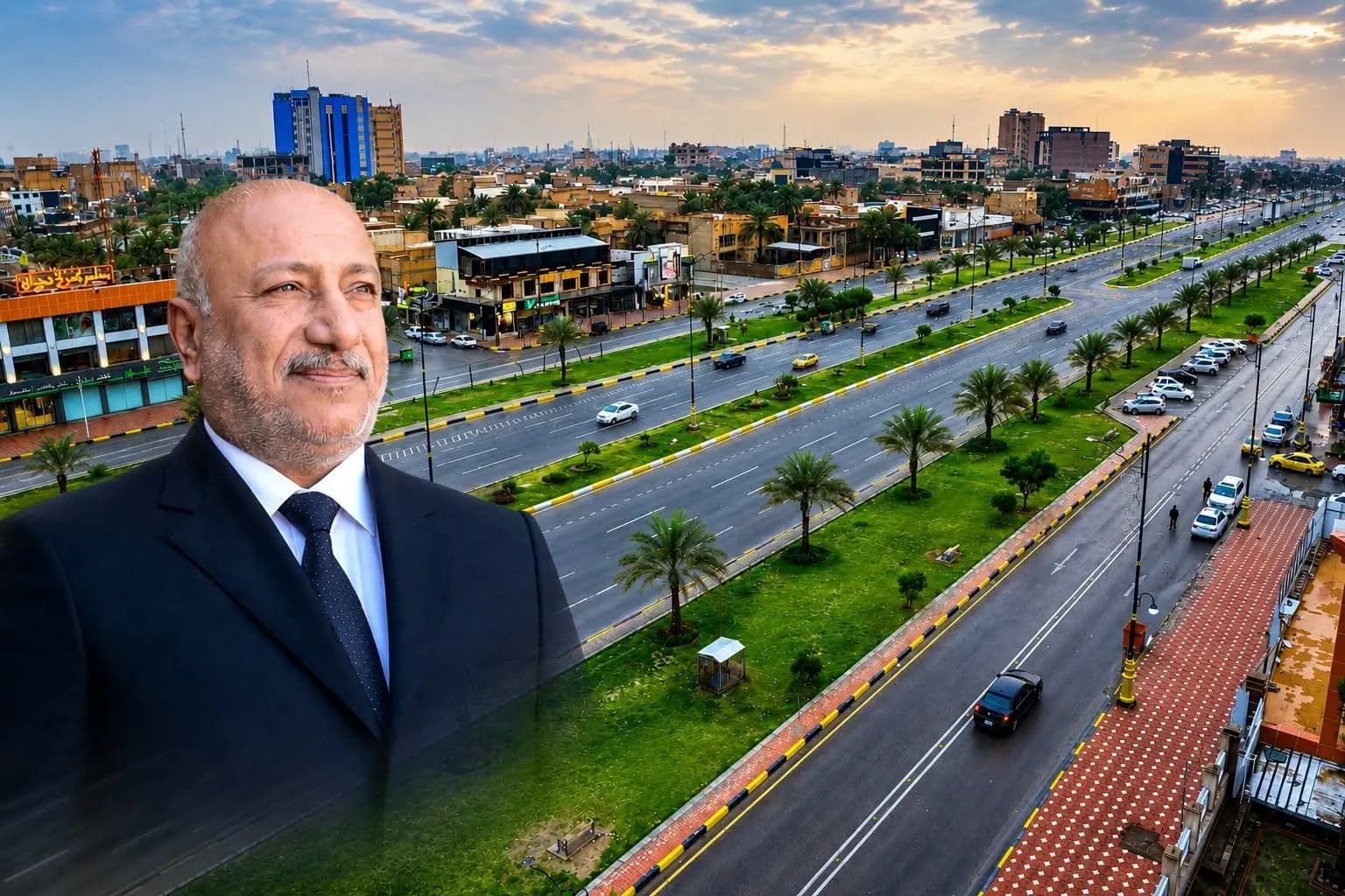 محافظ كربلاء نصيف الخطابي وأحد شوارع المدينة