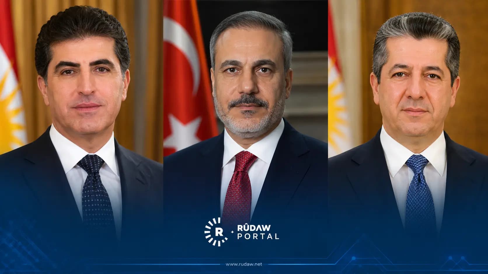 هاكان فيدان ونيجيرفان بارزاني ومسرور بارزاني